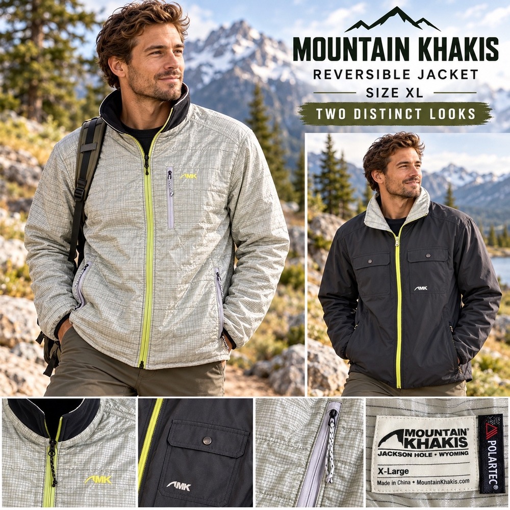 Mountain Khakis AMK Reversible Quilted Jacket Mens XL Sage Green Black Full Zip